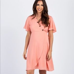 PinkBlush Coral Button Accent Maternity Wrap Dress